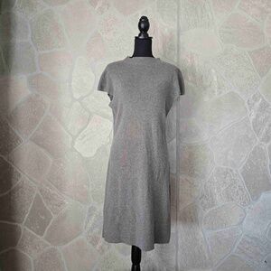 Weill Paris Womens M Gray Taupe Knit Turtleneck Dress Short Sleeve Wool Blend